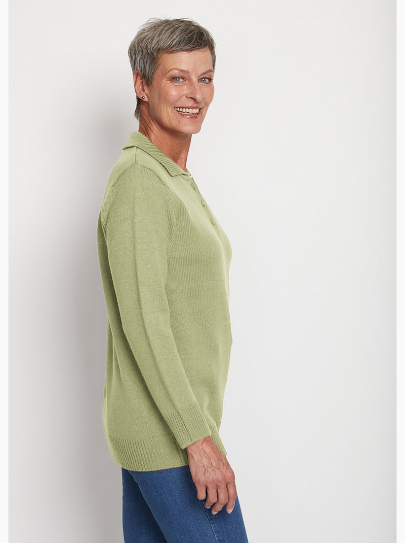 Pull col polo maille épaisse - Afibel Vert - Kiabi