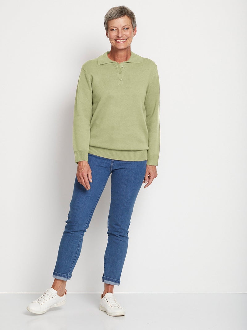 Pull col polo maille épaisse - Afibel Vert - Kiabi