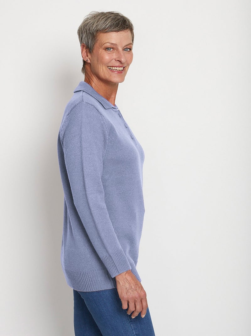 Pull col polo maille épaisse Bleu - Kiabi