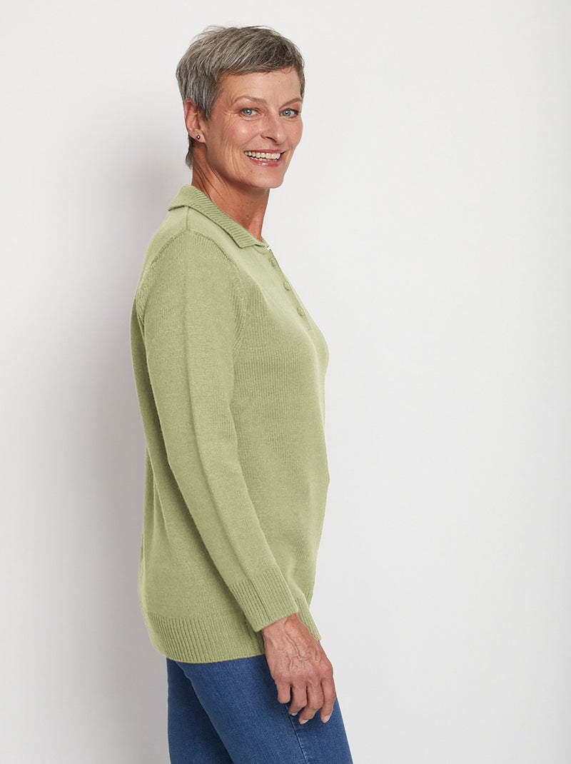 Pull col polo maille épaisse Vert - Kiabi
