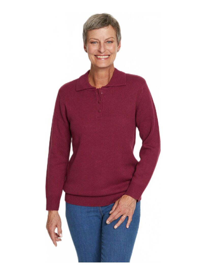 Pull col polo maille épaisse Violet prune - Kiabi