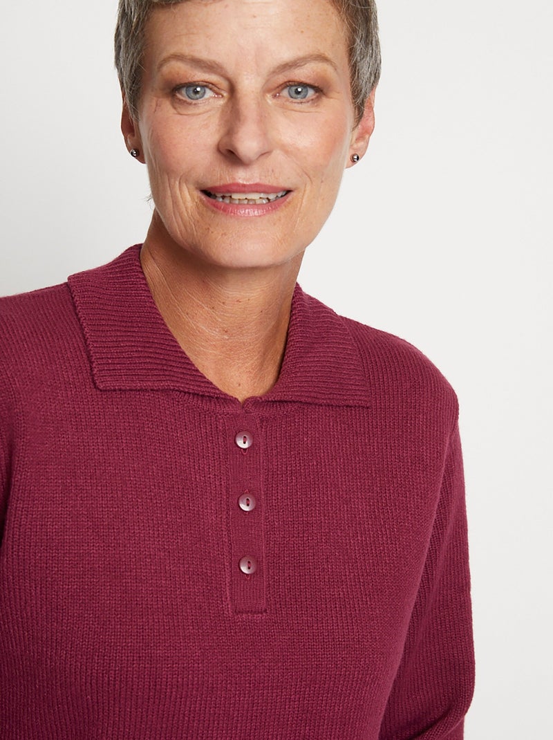 Pull col polo maille épaisse Violet prune - Kiabi