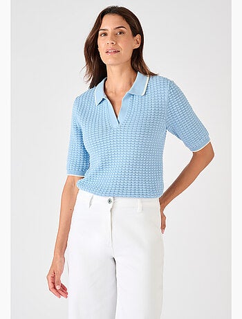 Pull col polo maille gaufrée - Damart
