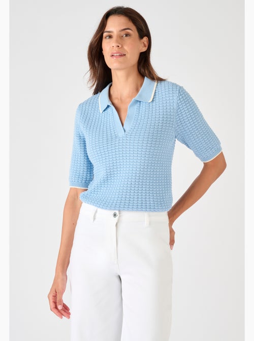 Pull col polo maille gaufrée - Damart - Kiabi