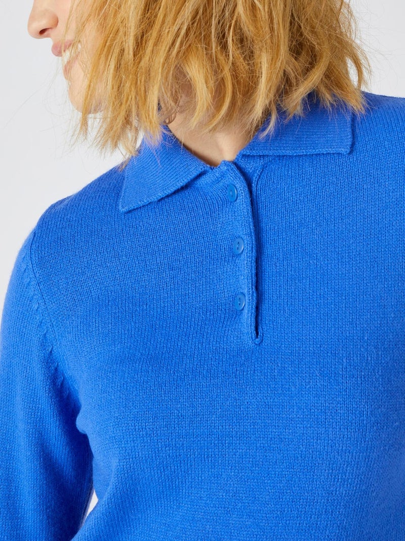 Pull col polo manches longues - Damart Bleu - Kiabi