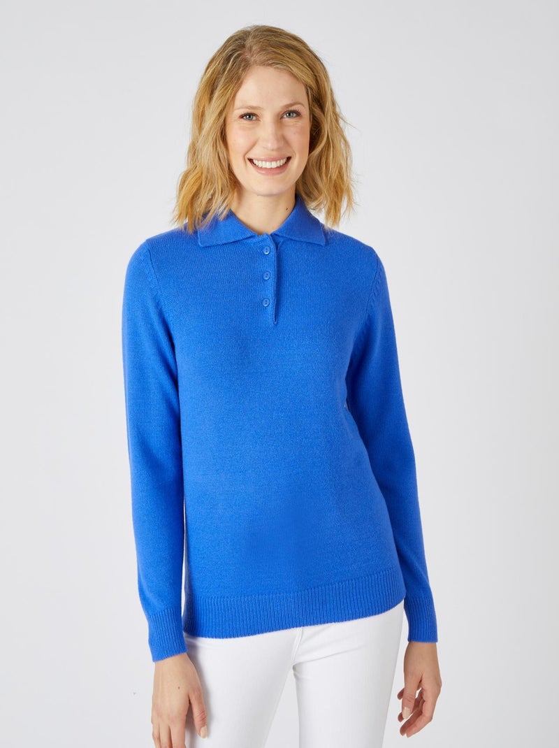 Pull col polo manches longues - Damart Bleu - Kiabi