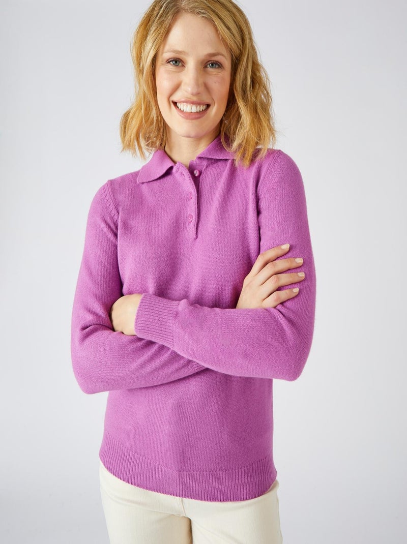 Pull col polo manches longues - Damart Mauve - Kiabi
