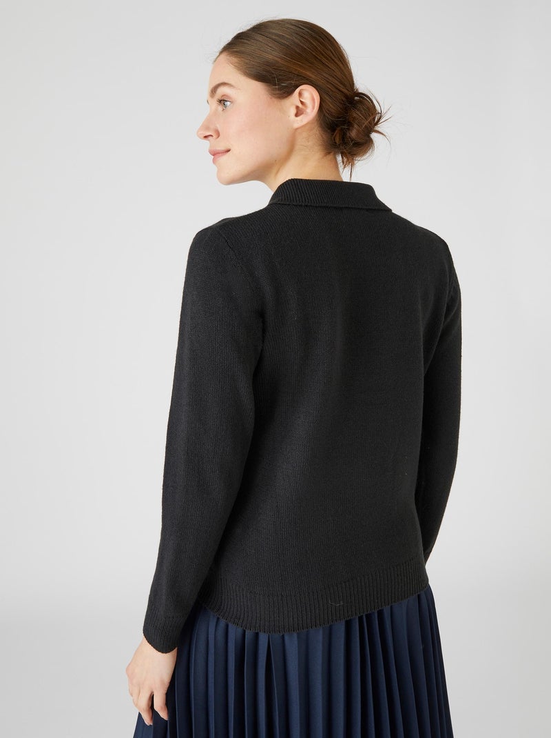 Pull col polo manches longues - Damart Noir - Kiabi