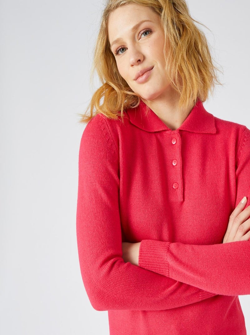 Pull col polo manches longues - Damart Rose framboise - Kiabi