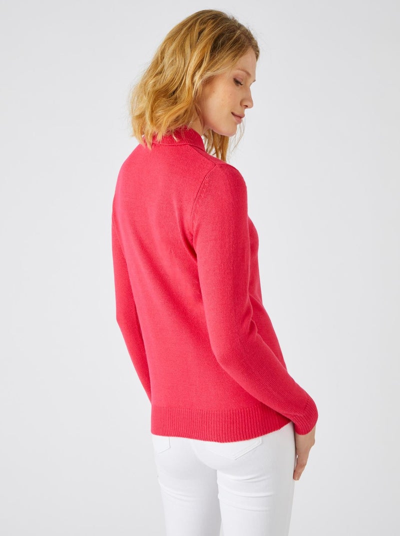 Pull col polo manches longues - Damart Rose framboise - Kiabi