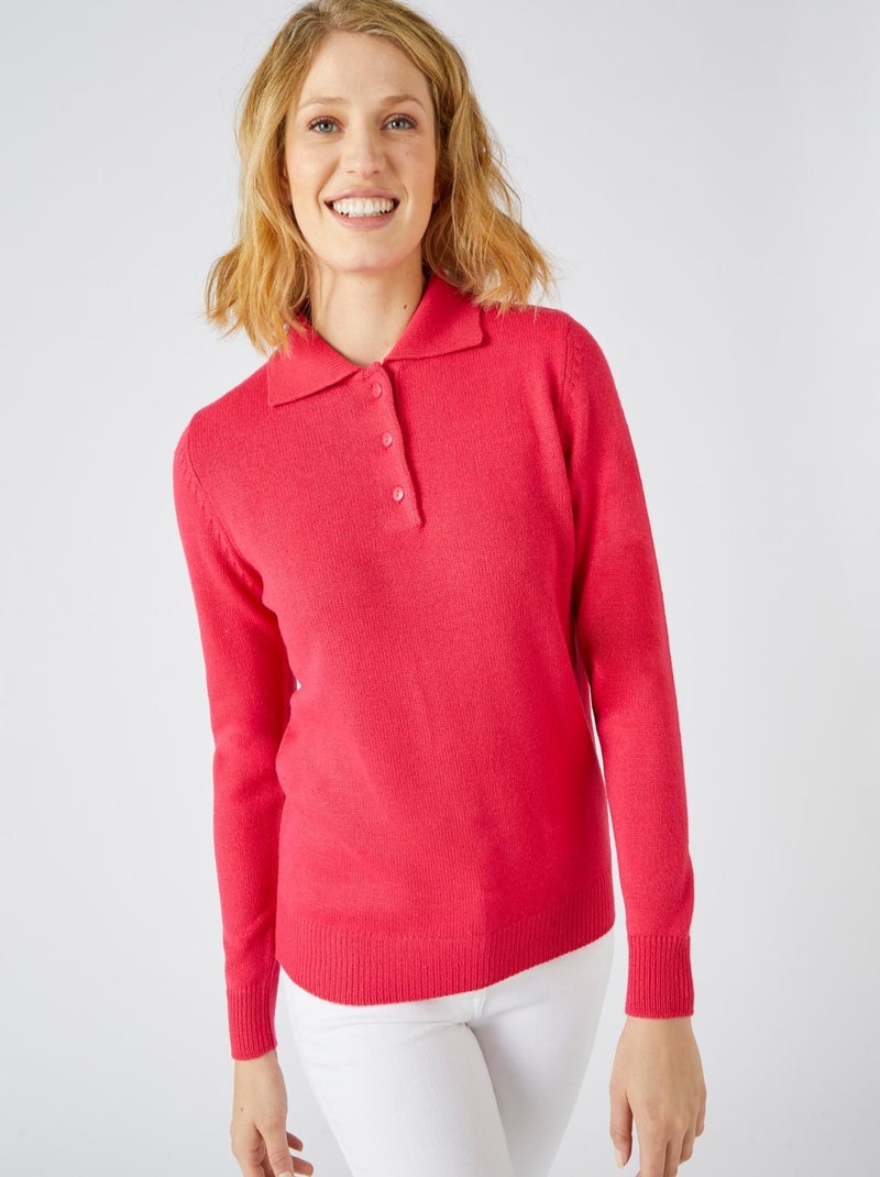 Pull col polo manches longues - Damart Rose framboise - Kiabi