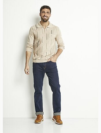 Pull col polo manches longues jacquard - Afibel