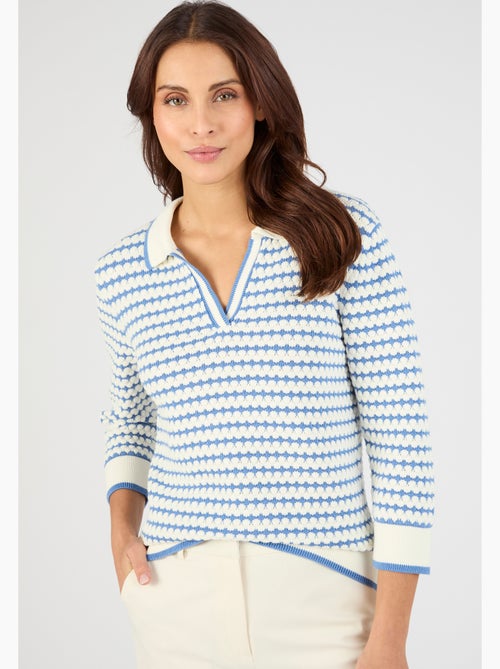 Pull col polo rayé - Damart - Kiabi