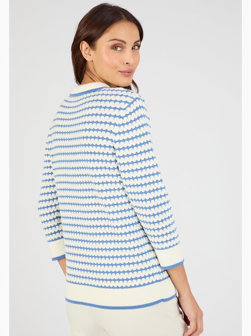 Pull col polo rayé - Damart Bleu - Kiabi