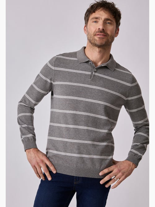 Pull col polo rayé - Damart - Kiabi