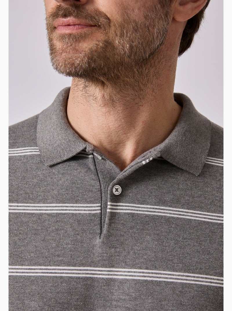 Pull col polo rayé - Damart Gris - Kiabi