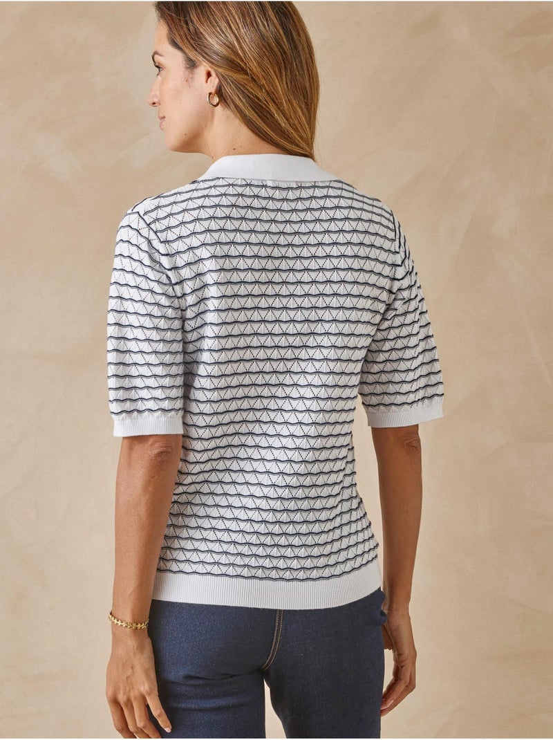 Pull col polo rayé - DAXON Bleu Ecru - Kiabi