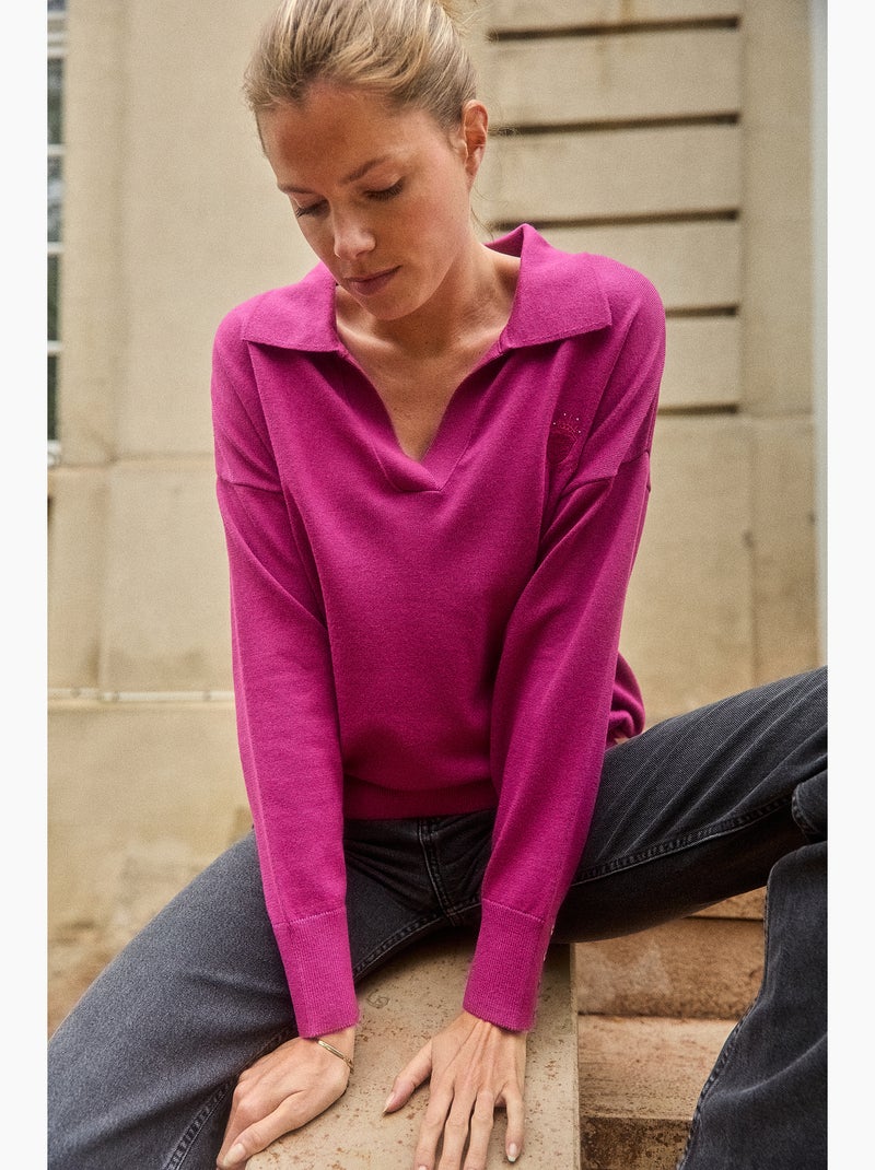 PULL COL POLO S HERITAGE STRAWBERRY Rose framboise - Kiabi