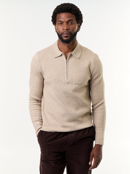 Pull col polo zippé - Kiabi
