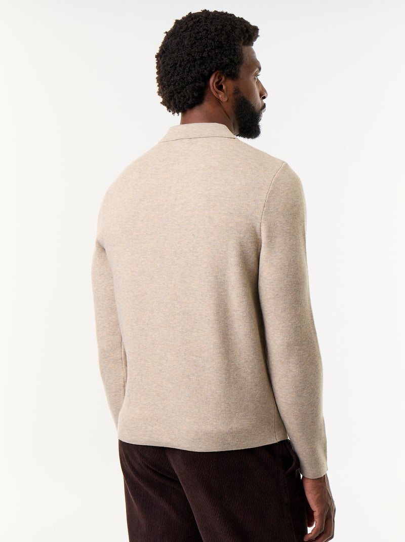 Pull col polo zippé Beige - Kiabi