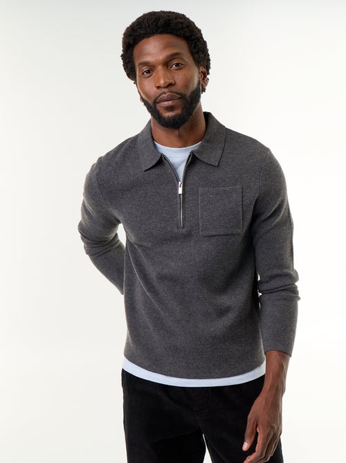 Pull col polo zippé - Kiabi
