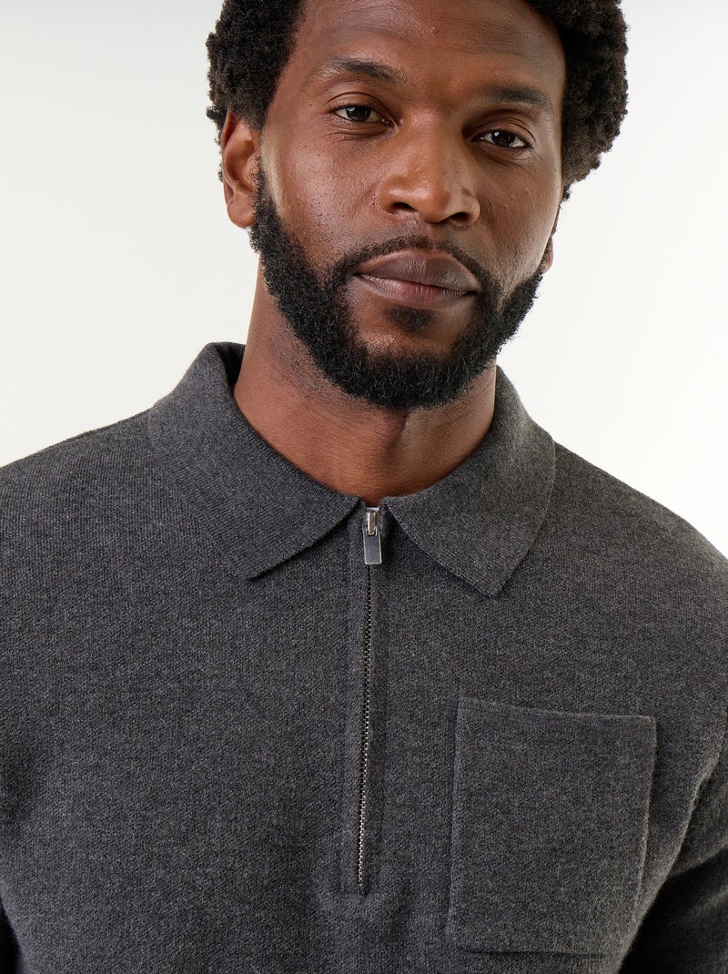 Pull col polo zippé Gris - Kiabi