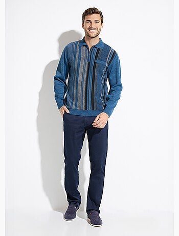 Pull col polo zippé jacquard rayé laine - afibel