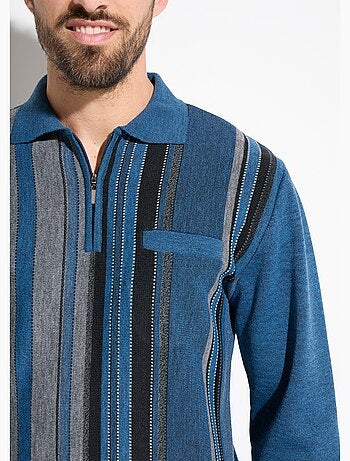 Pull col polo zippé jacquard rayé laine - afibel