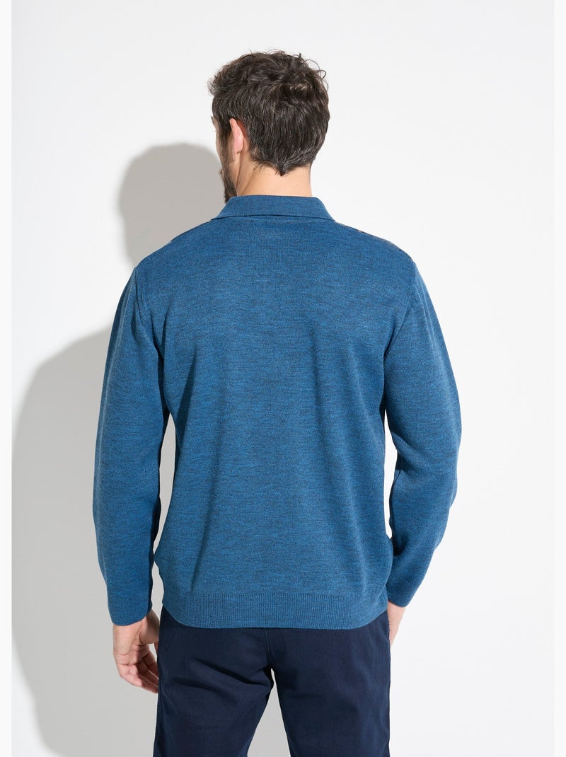 Pull col polo zippé jacquard rayé laine - afibel Bleu - Kiabi