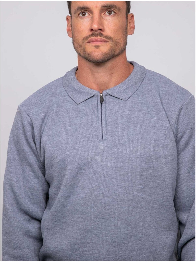 Pull col polo zippé larmoti Gris chiné - Kiabi