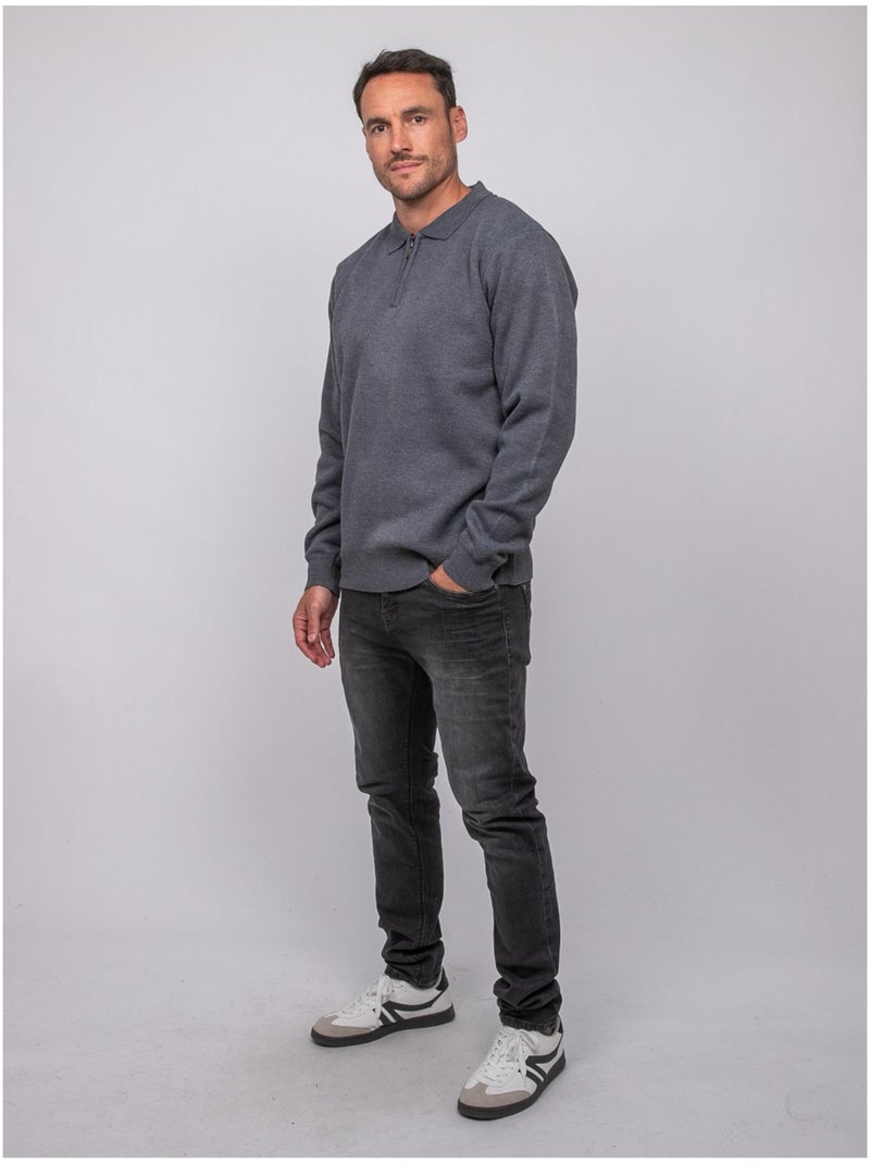 Pull col polo zippé larmoti Gris foncé - Kiabi
