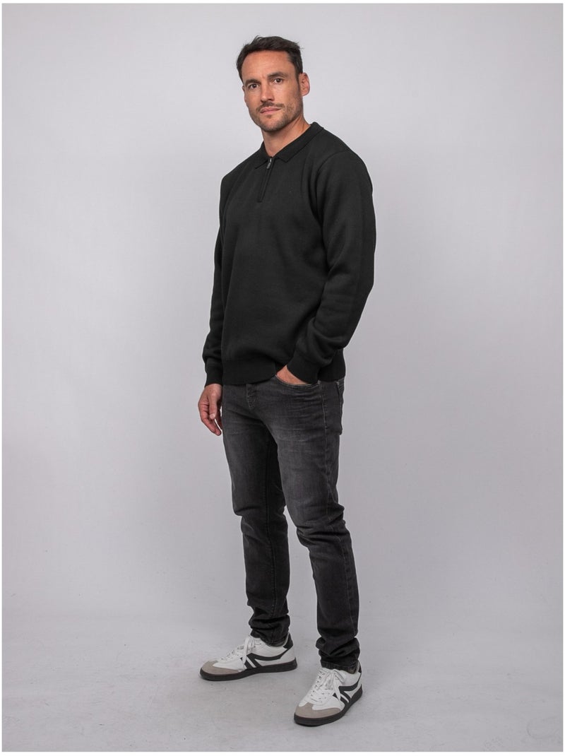 Pull col polo zippé larmoti Noir - Kiabi