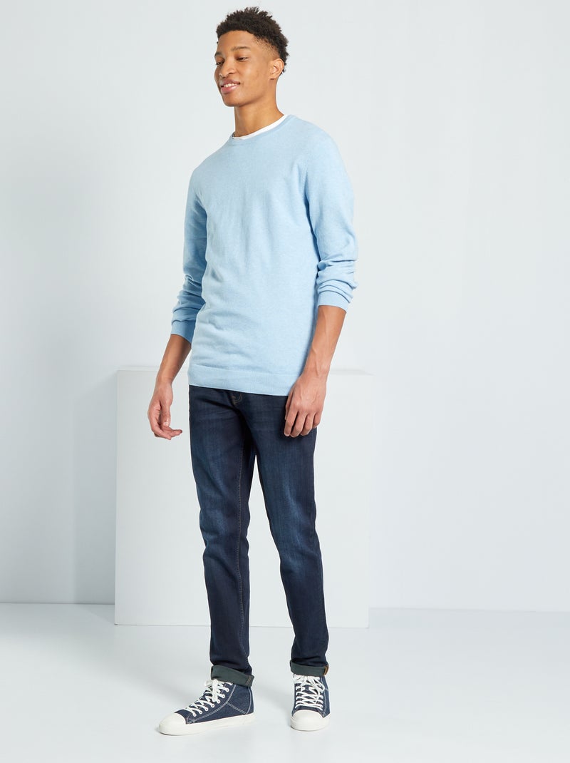 Pull col rond  +1m90 Bbleu clair chiné - Kiabi