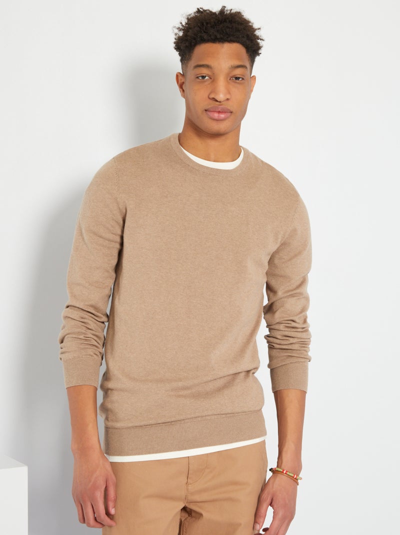 Pull col rond  +1m90 Beige chiné - Kiabi