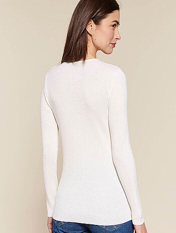 Pull col rond 50% laine mérinos, uni et rayé - Damart