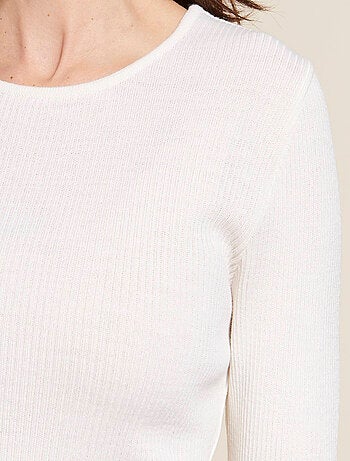 Pull col rond 50% laine mérinos, uni et rayé - Damart