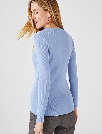 Pull col rond 50% laine mérinos, uni et rayé - Damart