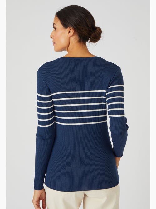 Pull col rond 50% laine mérinos, uni et rayé - Damart - Kiabi