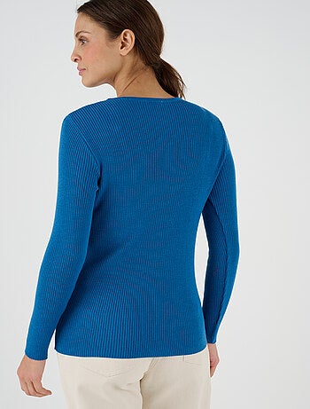 Pull col rond 50% laine mérinos, uni et rayé - Damart