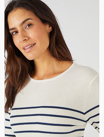 Pull col rond 50% laine mérinos, uni et rayé - Damart