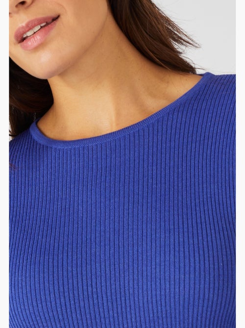 Pull col rond 50% laine mérinos, uni et rayé - Damart - Kiabi