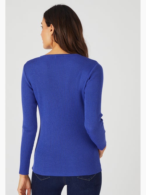 Pull col rond 50% laine mérinos, uni et rayé - Damart - Kiabi