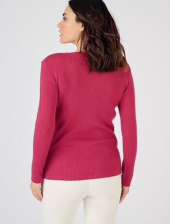 Pull col rond 50% laine mérinos, uni et rayé - Damart
