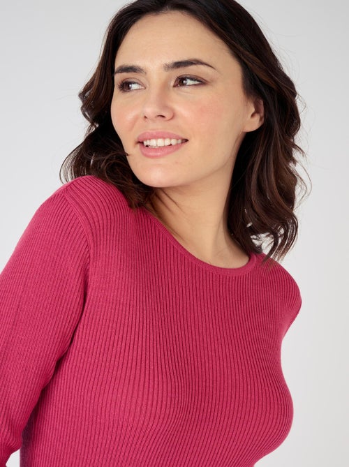 Pull col rond 50% laine mérinos, uni et rayé - Damart - Kiabi