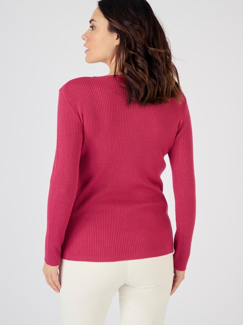 Pull col rond 50% laine mérinos, uni et rayé - Damart - Kiabi