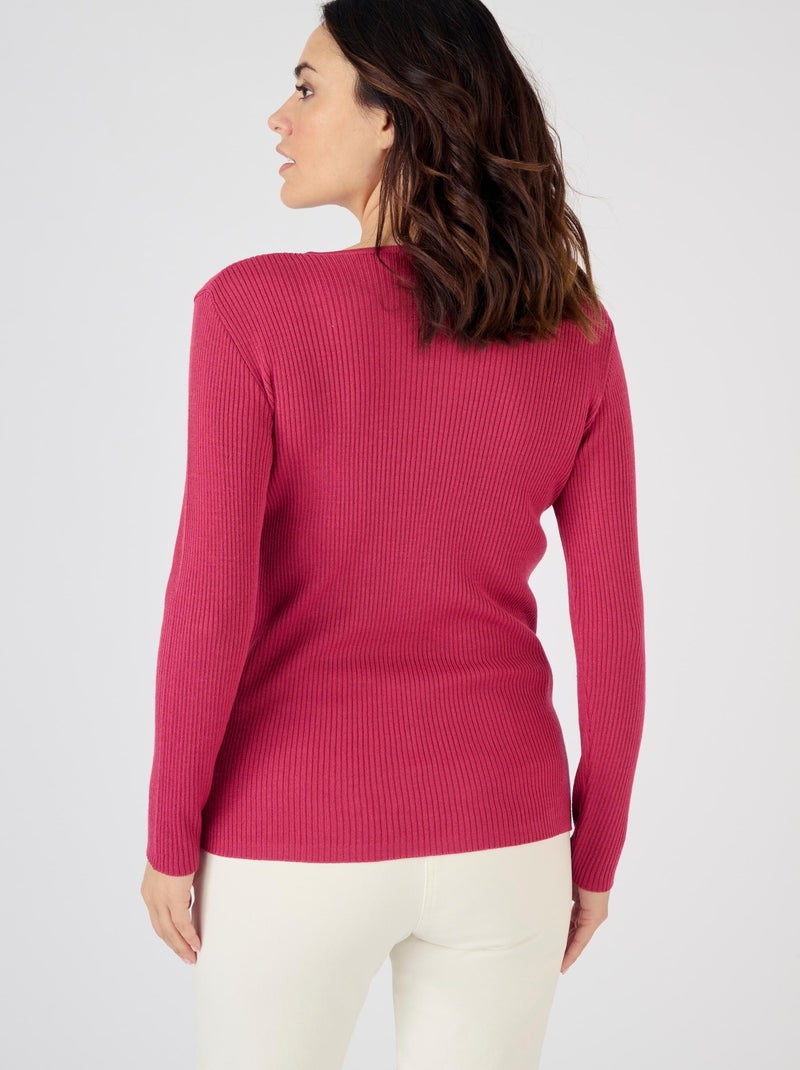 Pull col rond 50% laine mérinos, uni et rayé - Damart Rose framboise - Kiabi