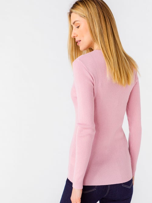 Pull col rond 50% laine mérinos, uni et rayé - Damart - Kiabi