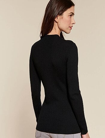 Pull col rond 50% laine m?rinos, uni et ray? - Damart