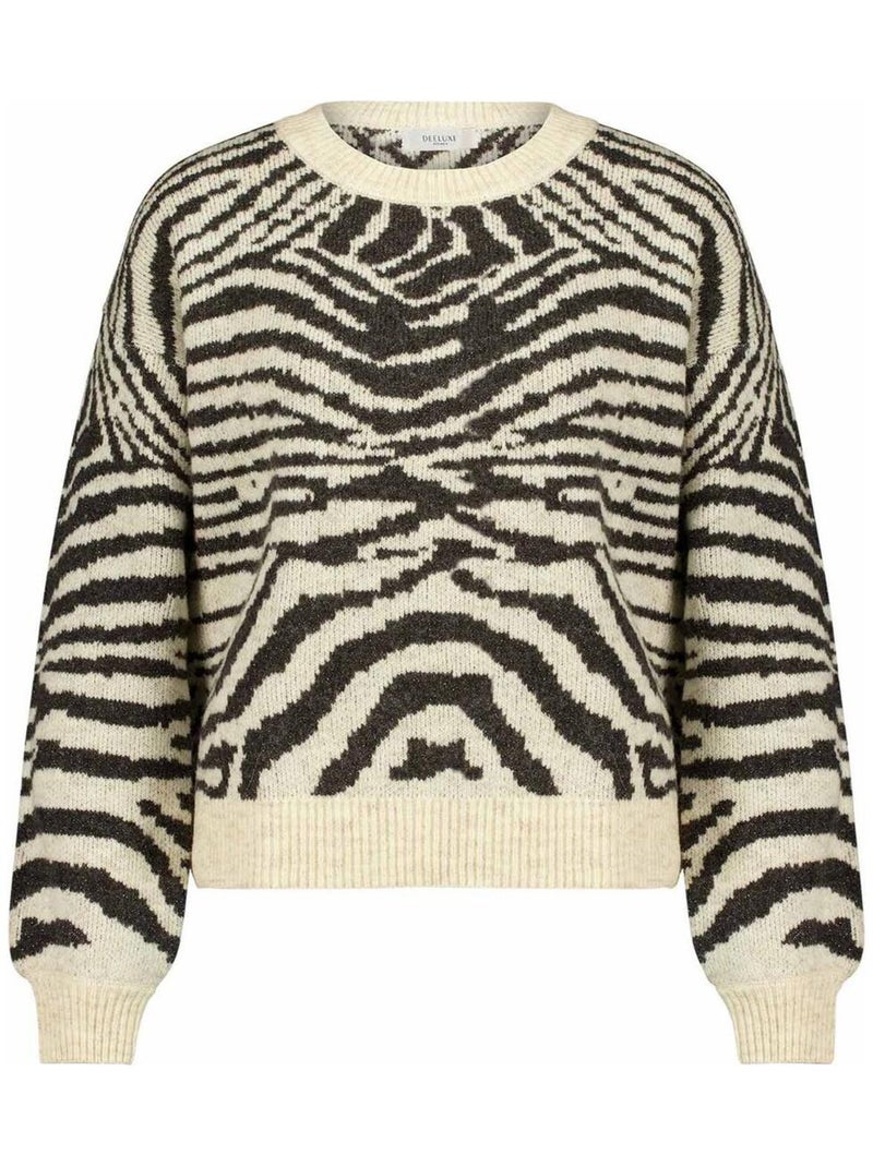 Pull col rond à imprimé animal zébré pour femme 'Deeluxe' Noir - Kiabi