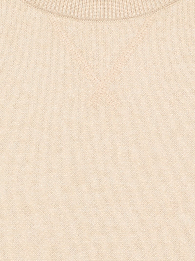 Pull col rond à manches longues uni Beige - Kiabi